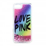 Wholesale iPhone 7 Design Glitter Liquid Star Dust Clear Case (Dark Love Pink Hot Pink)